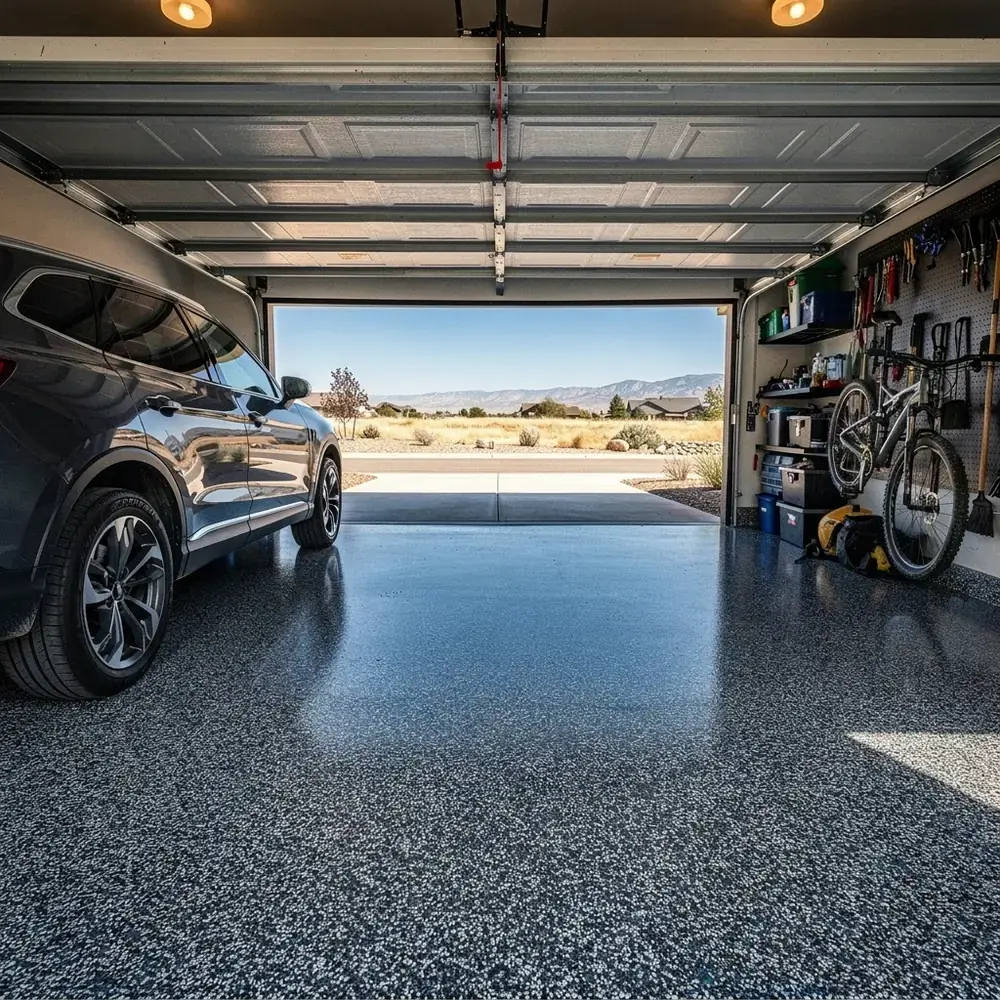 a coated garage floor in a Mount Vernon home