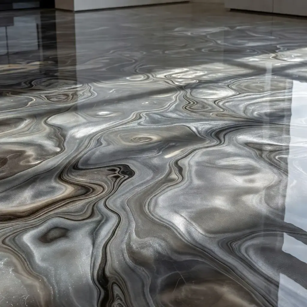 a light metallic epoxy floor