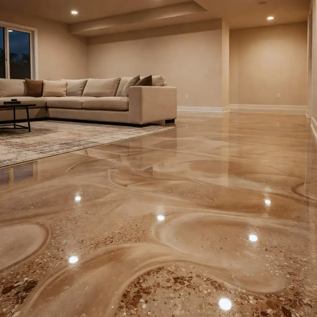 a residential metallic epoxy floor